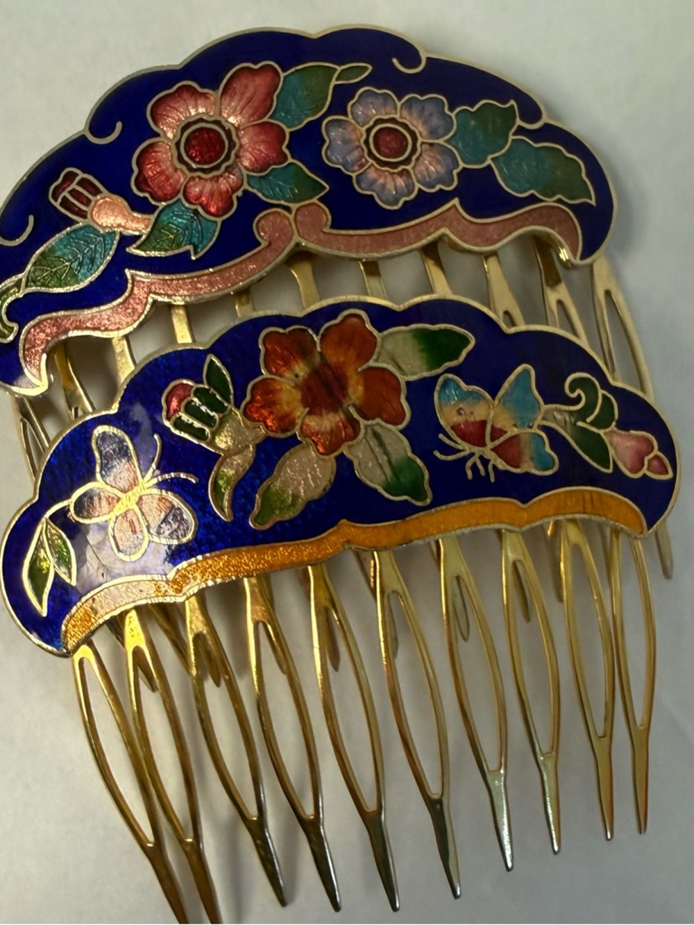 VINTAGE 5 Floral Cloisonné Hair Combs - Picture 6 of 7